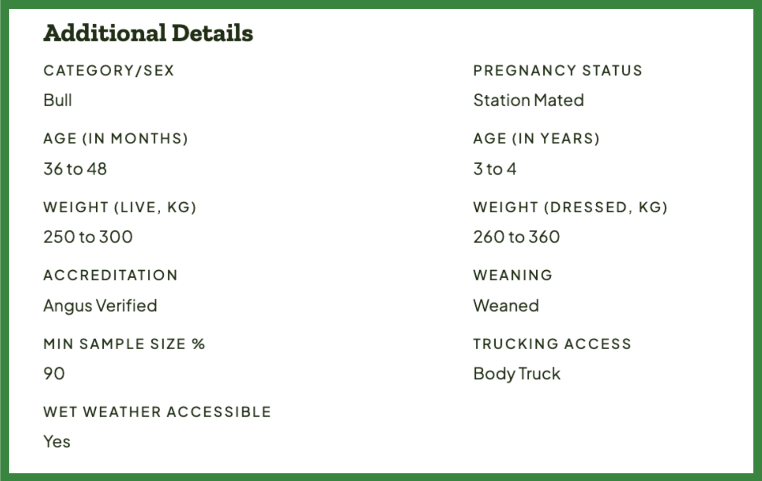 Auction Stud Details Page