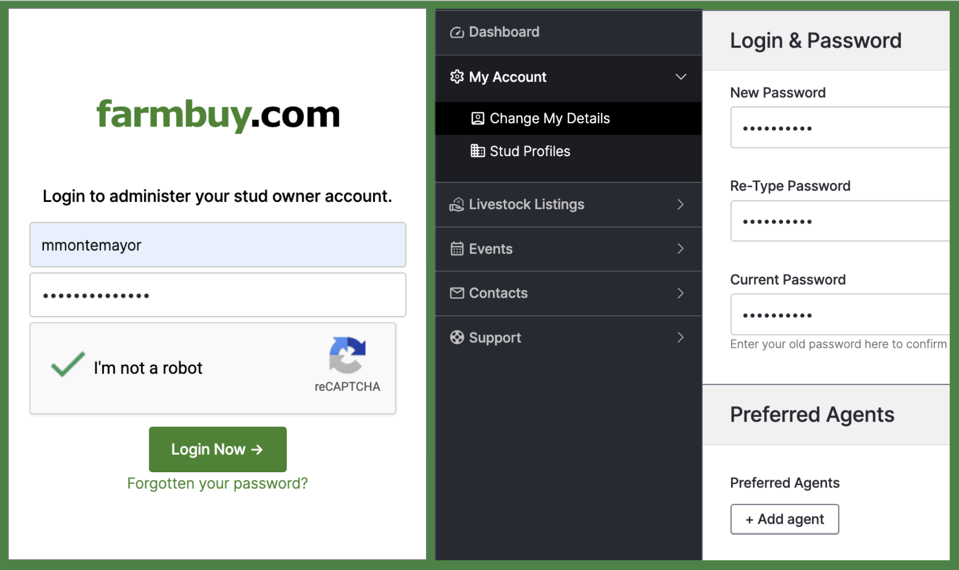 Login & Account Details Page