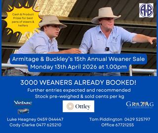 Livestock Listing - Armitage & Buckley 15th Annual Weaner Sale — 4,000 Head New England Weaners