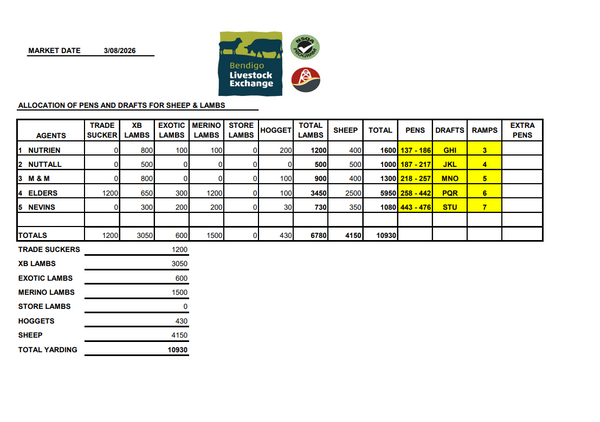 Bendigo Livestock Exchange Weekly Sheep & Lamb Sale – 10,930 Head