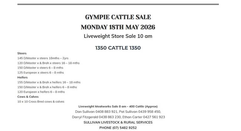 Sullivan Livestock & Rural Services Liveweight Store Sale 1350 Cattle